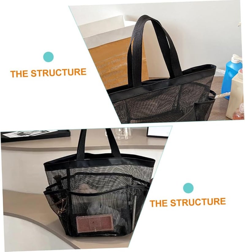 Large Capacity Mesh Beach Shower Tote Portable Toiletry Bag Black - Image 3